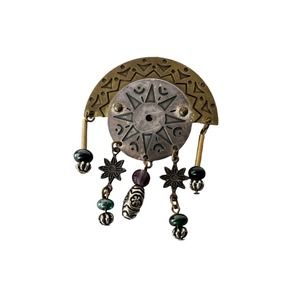 Signed  NF  Southwest Copper Purple Stone Sun Pin Brooch w/ Charms